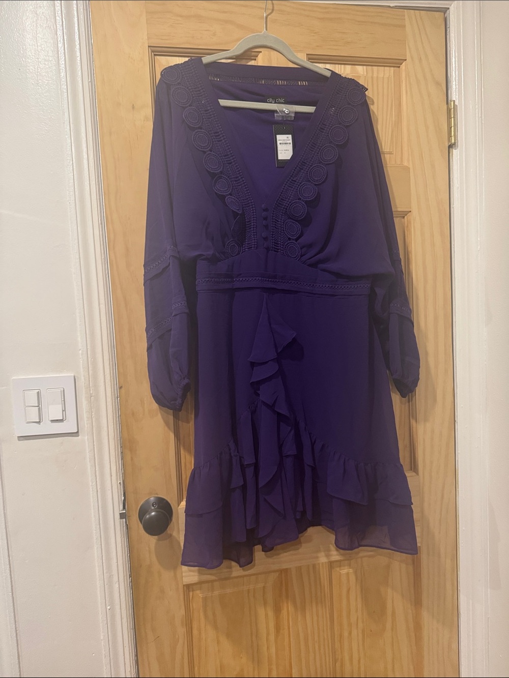 City Chic Purple Ruffle V-Neck Dress